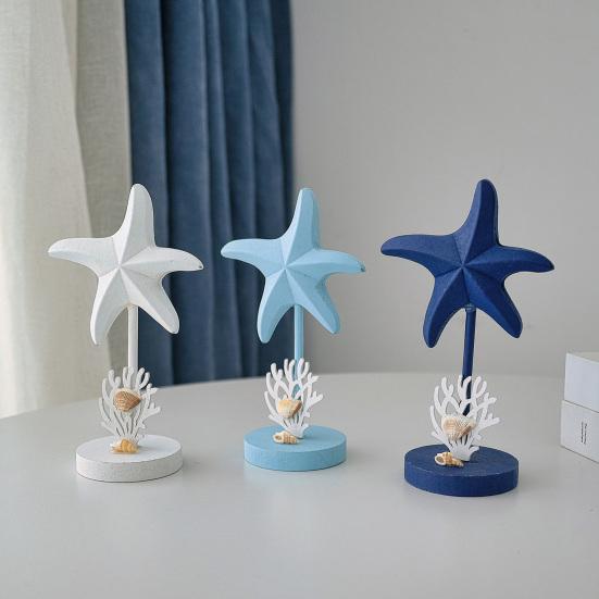 Nautical Themed Starfish Table Decor Coastal Beach Wooden Starfish Figurine Vintage Ocean Block Sign with Wood Base for Living Room Bedroom
