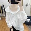 Chaqueta deportiva informal de verano para mujer, fina, holgada, con capucha y protección solar, de color liso