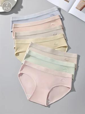 7Pcs Woche Hosen Baumwolle Frauen Höschen Atmungsaktive Feste Unterwäsche Nette Mädchen Slips Weiche Unterhose Sexy Low Waist Weibliche Dessous