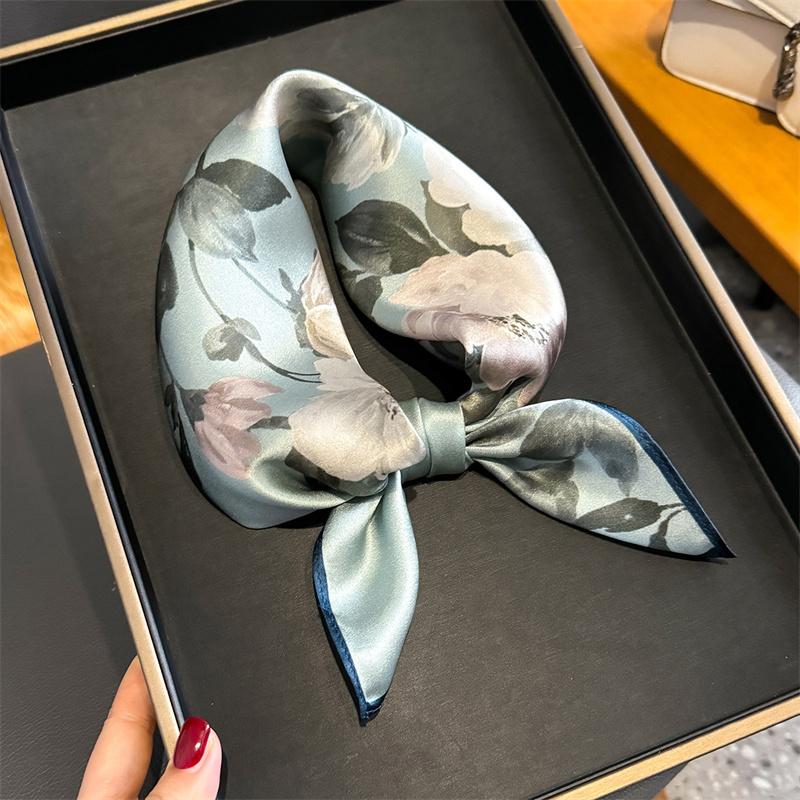 100% Silk Scarf Bandana Women Square Peony Printed Scarves Wrap Kerchief  Mulberry Silk Spring Fashion Luxury Headband Hijab