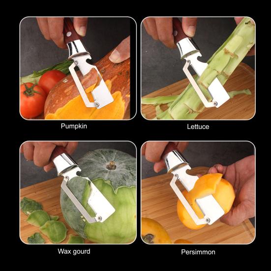 Vegetable Peeler with Wood Handle 3-in-1 Stainless Steel Kitchen Tool Bottle Opener Ergonomic Rust-Proof Portable Camping Food Prep Tool