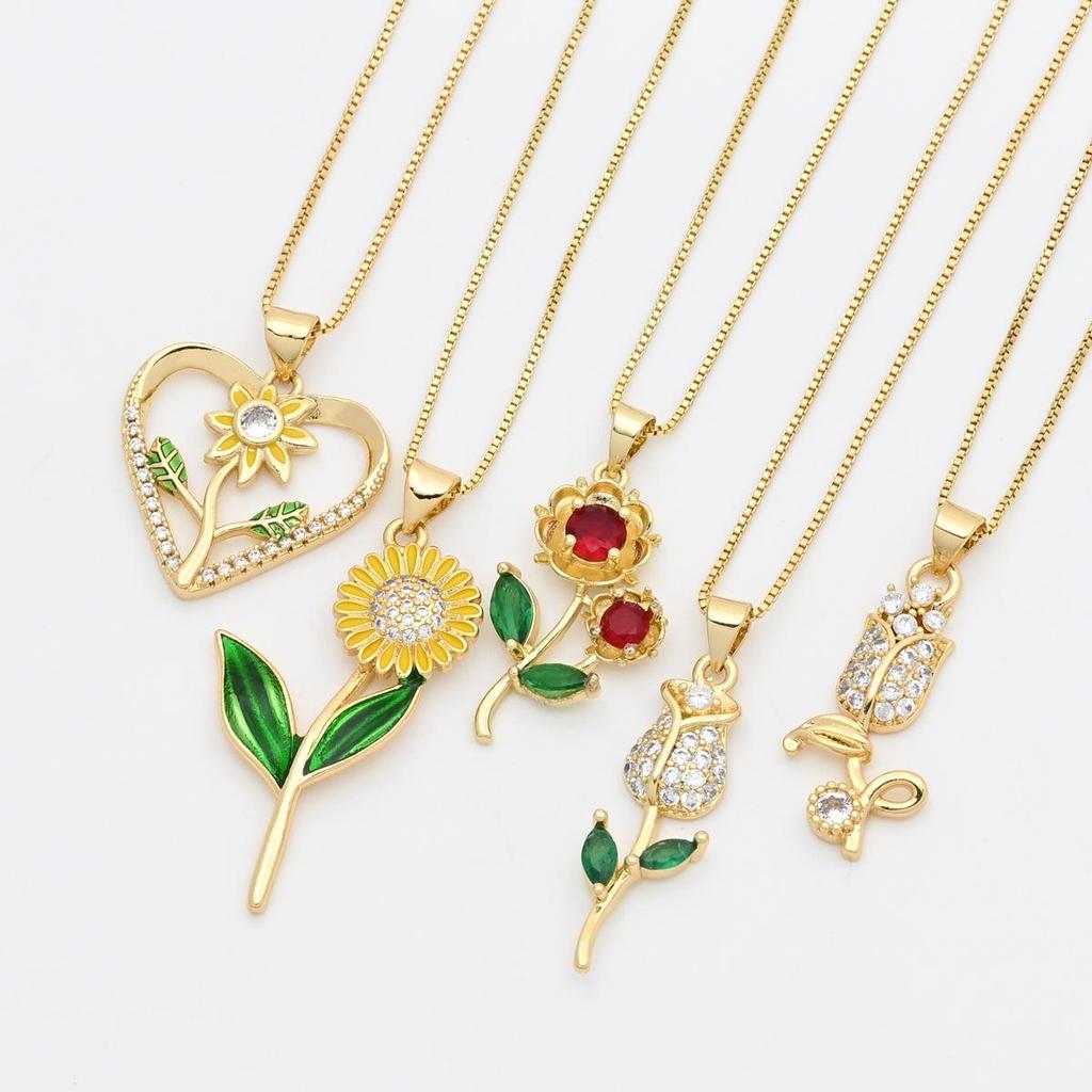 Hot Selling Fashionable Sunflower & Peony Pendant Necklace
