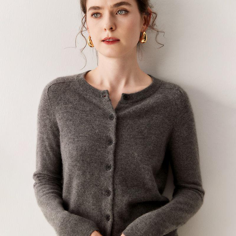 Women's Cashmere Baby Lambswool Cardigan - Round Neck, Short, Loose Fit Sweater for Autumn/Winter.