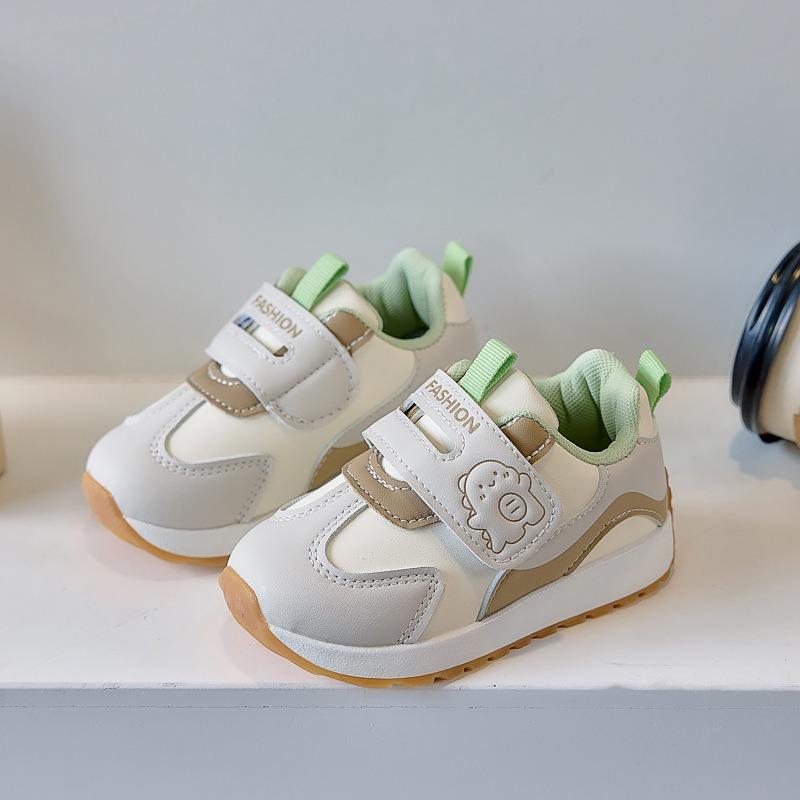 Baby Walking Shoes with Leather Upper, Toddler Hook-and-Loop Functional Shoes, Boys' Anti-Slip Classic Sneakers, Girls' Soft-Sole Sports Shoes.