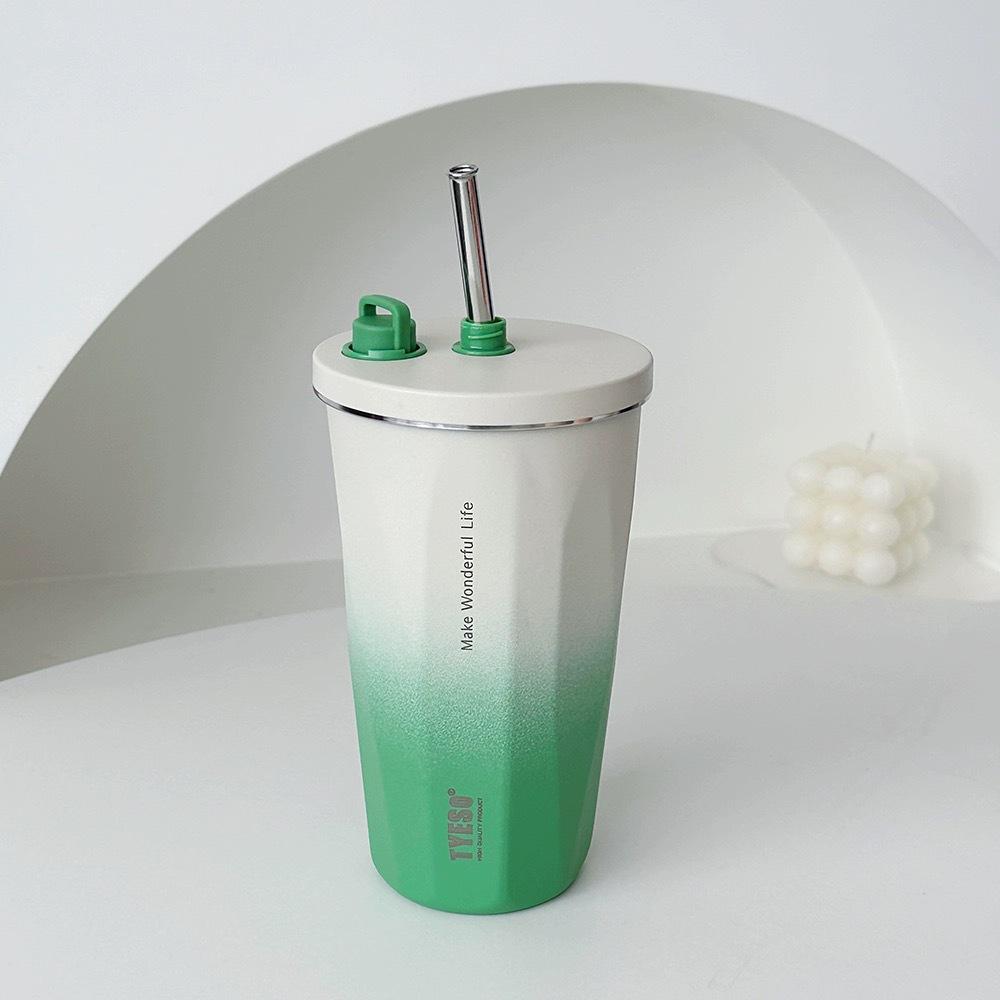 TYESO Stainless Steel Insulated Coffee Cup & Water Bottle - Ice Buster, Large Capacity, with Straw for Car