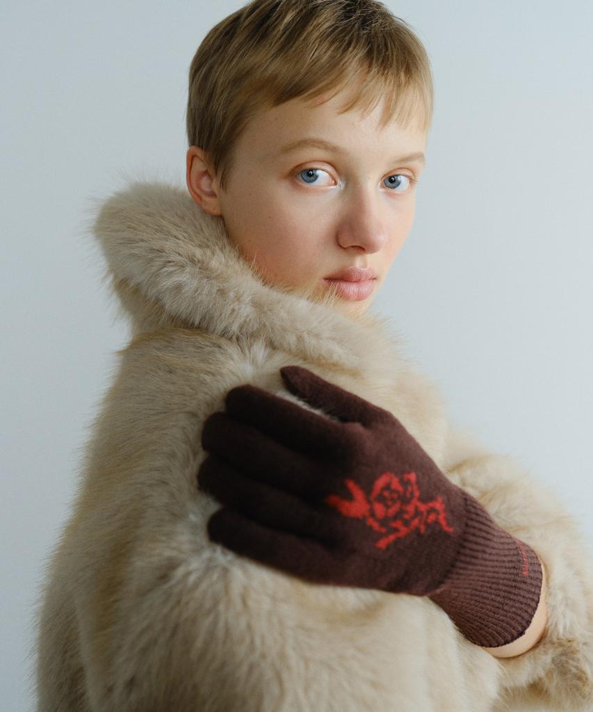 ENOLEUSEUTYUDIO Flower Jacquard Gloves - Brown