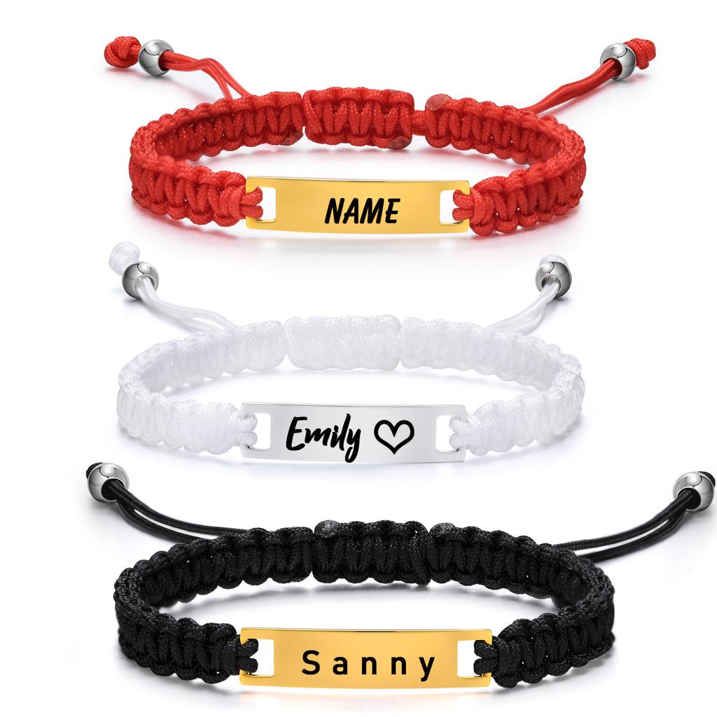 Personalized Name Bracelet for Girl Boy Child, Adjustable Braided Rope Custom ID Tag Bracelet, Engrave Birthday Christmas Gift