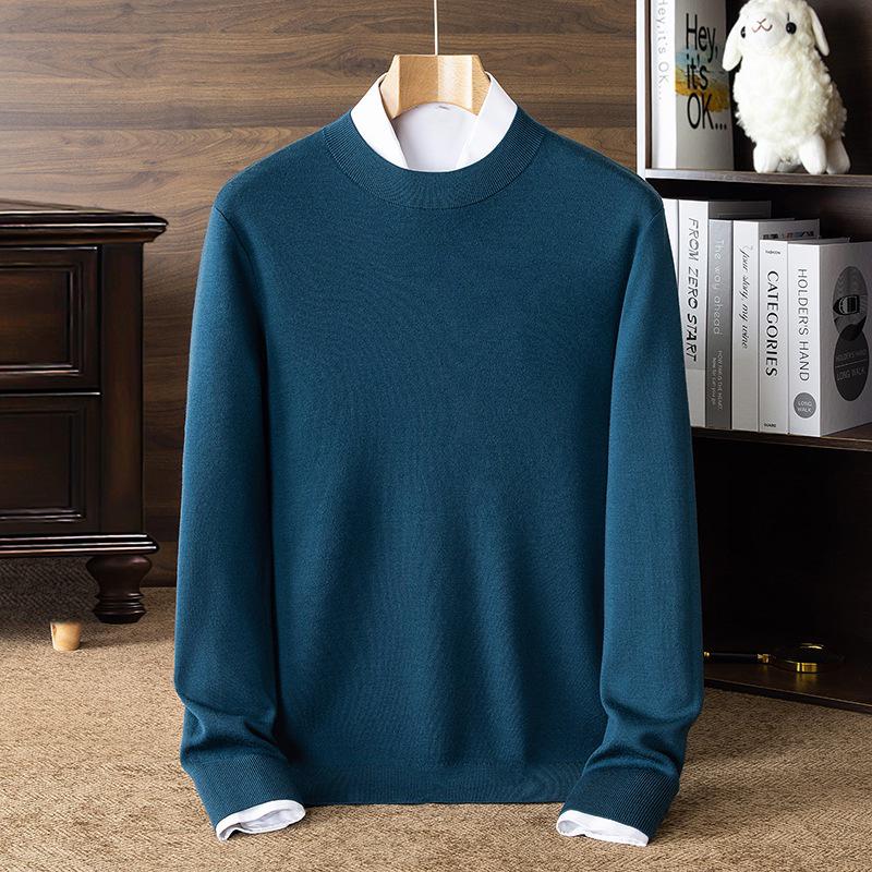 Men's 100% Pure Wool Half-High Neck Sweater, Machine Washable, Thick Base Layer - 2025 Autumn/Winter New Style