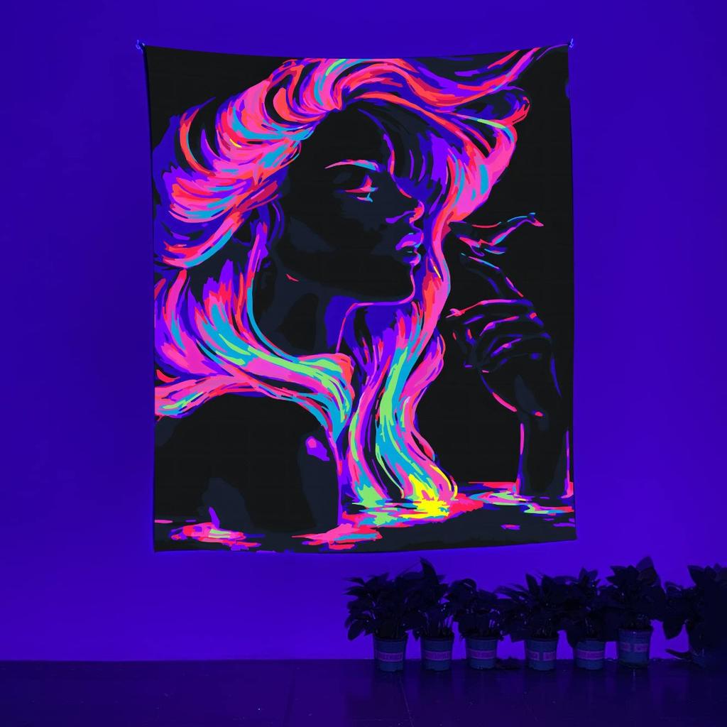 Blacklight Tapestry UV Reactive Meditation Zen Wall Hanging Peach Skin 2D Flat Print Psychedelic Fractal Decor for Bedroom