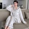 Nordic Style Solid Color Ice Silk Pajamas Women'S Long-Sleeved High-End Spring And Autumn New Comfortable Loungewear Set
