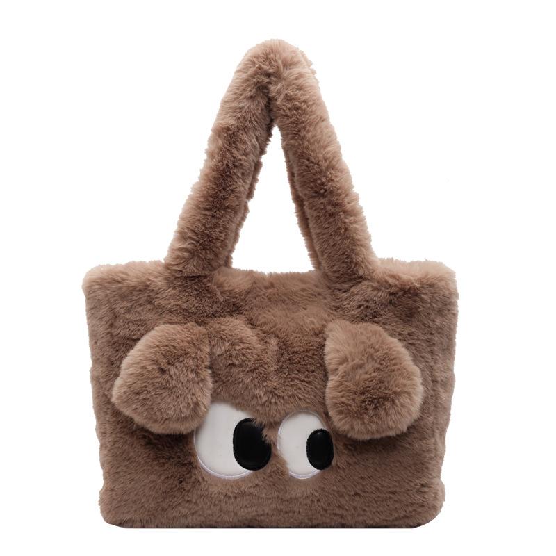 Cute cartoon plush bag women's autumn and winter handbag new large-capacity shoulder underarm bag tote plush bag