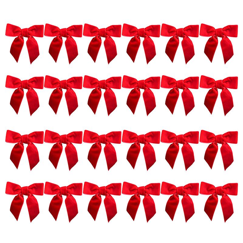 

24 шт. Маленькие бархатные бантики-украшения для рождественской елки, винтажные милые бархатные бантики для домашнего декора для елки, каминной полки, венка, подарочной упаковки красный