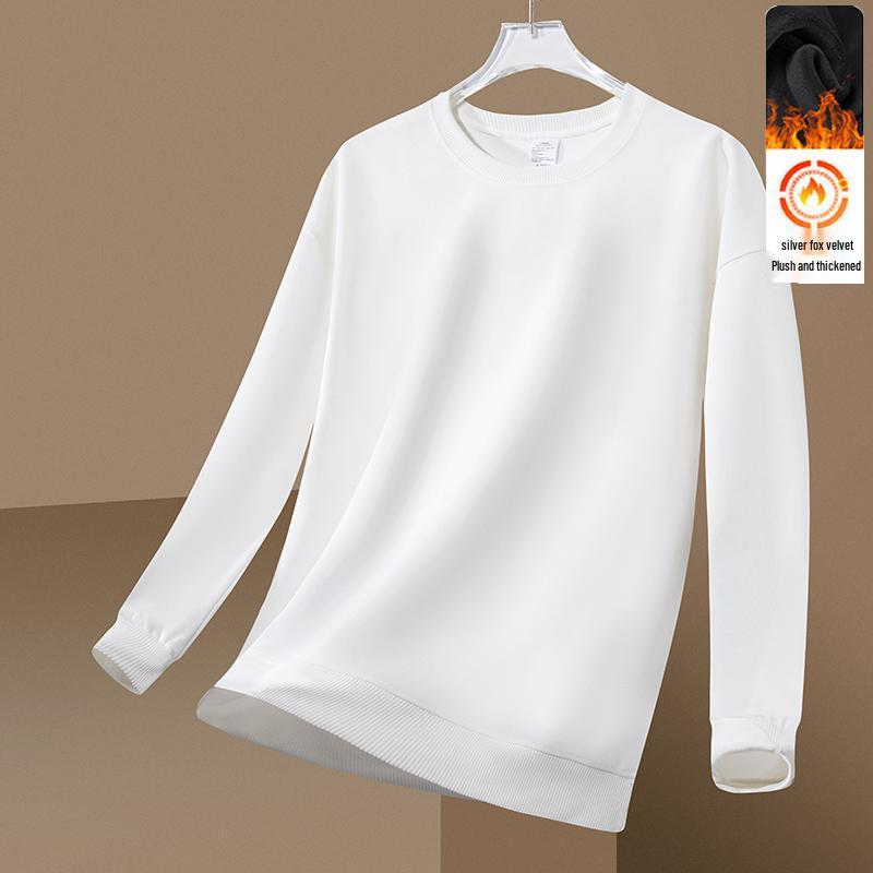 Men's Plus Size Velvet Thickened Long Sleeve Hoodie - Versatile Autumn/Winter Round Neck Pullover