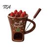 Holiday Themed Snack Server Christmas Chocolate Fondue Mug with Tea Light Warmer & Forks, 155ml Ceramic Melting Tabletop Pot for Cheese Caramel, Party
