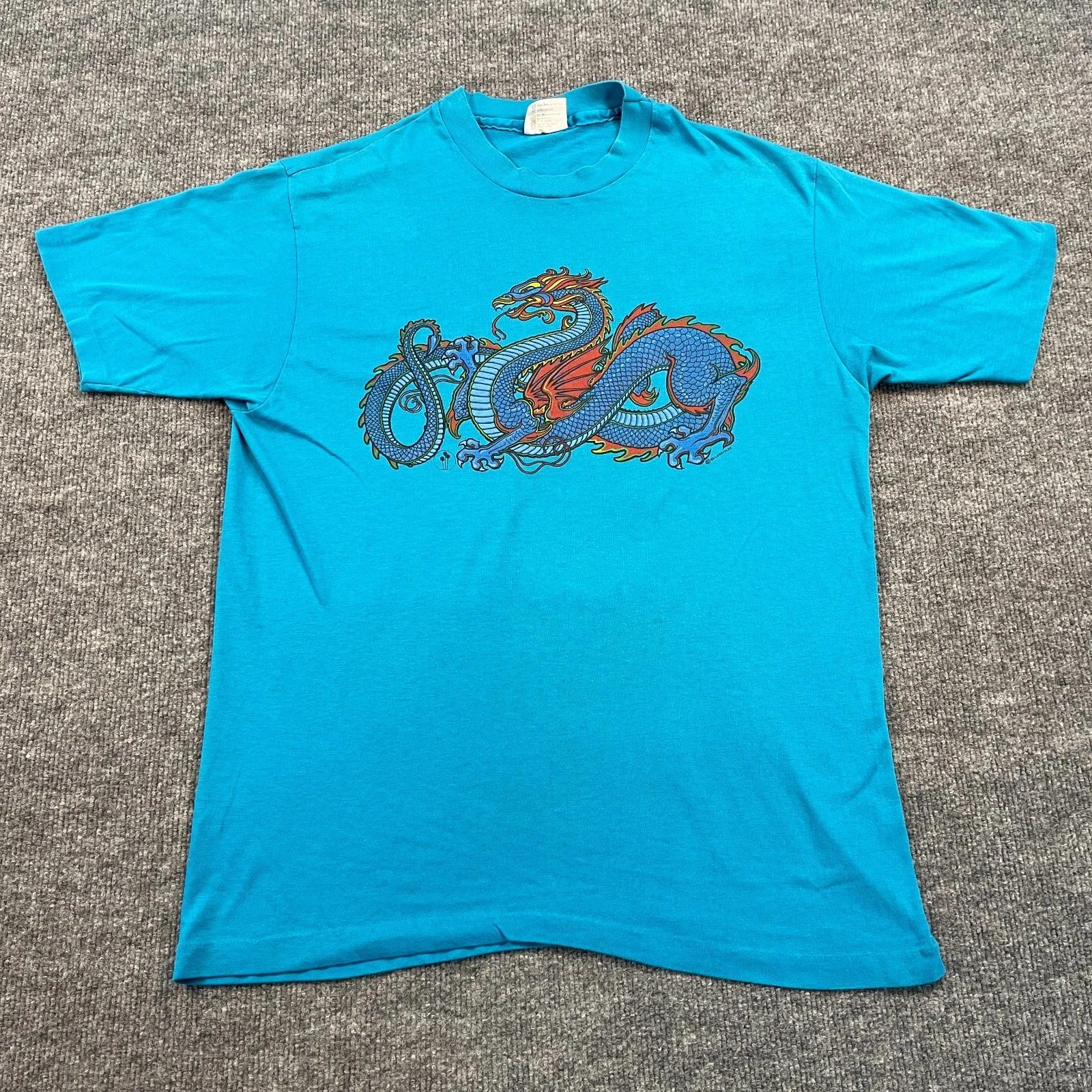 

Vintage 1983 Mystical Chinese Dragon Shirt Large 21x28 Blue XL