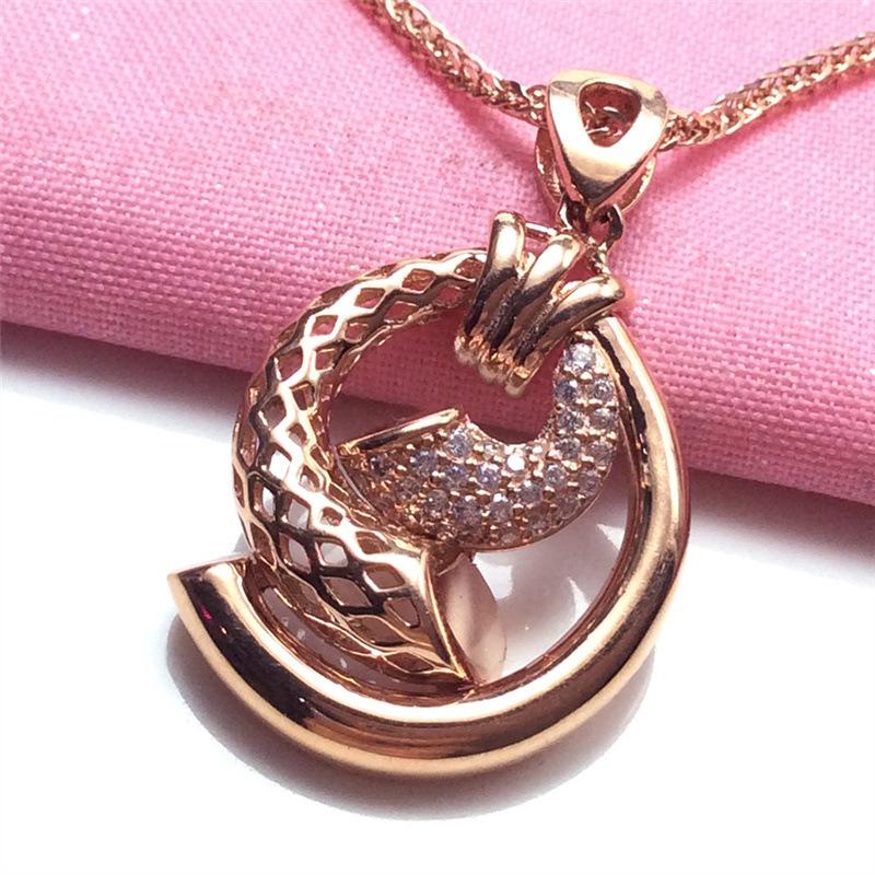 Изысканный русский фиолетово-золотой спиральный цирконовый портретный круглый брендовый кулон Европейская и американская мода Позолоченное розовым золотом 585 пробы Ожерелье
