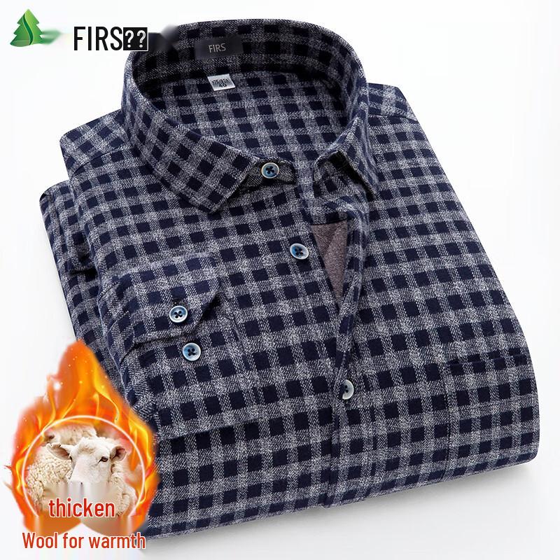 Shanshan Men's Winter Plaid Fleece-Lined Wool Shirt