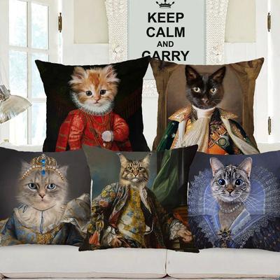 European Royal Queen Cat Portrait Animals Hand Painting Cushion Covers Decorative Pillows For Sofa Throw Pillows