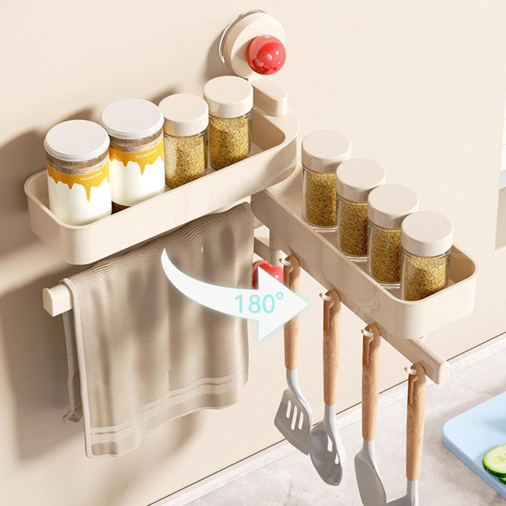 Spice Rack Organizer Shelf 4 Hooks,Seasoning Holder,Multi Use,Hanging Utensil Holder,Wall
