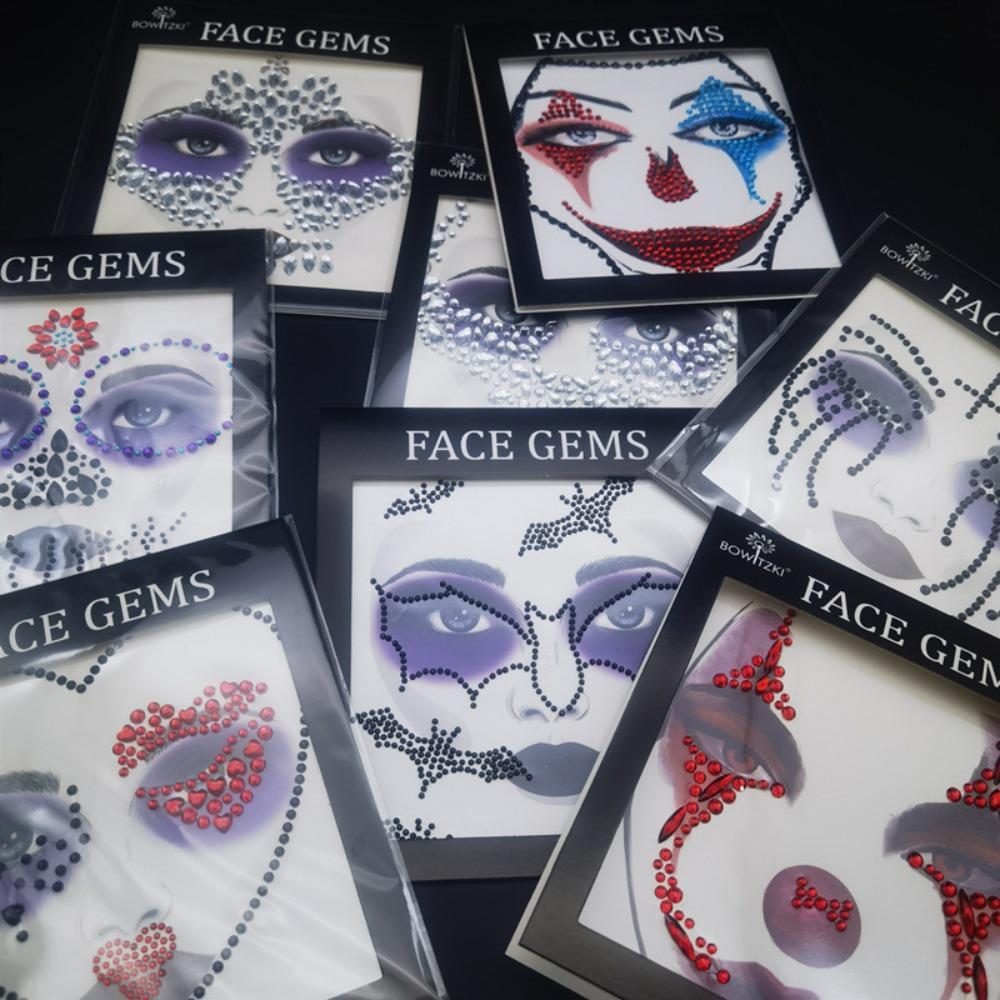 3D Resin Halloween Fake Tattoo Colorful Jewelry Face Sticker Face Rhinestone Sticker  Body Art