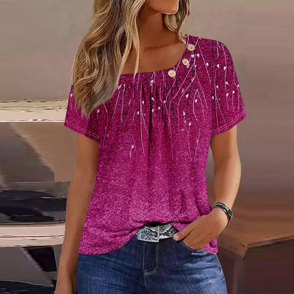 Summer Tops For Women Print For Women O-Collar Short Sleeve Comfy Womens Tops Tshirtss