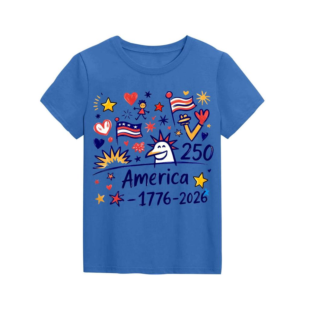 Fashionable Round Neck Short Sleeve Work Clothes Printed Tops For KID Summer Tops