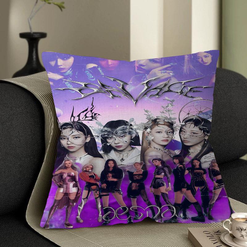KPOP Koreansk Tjejgrupp A-AespaS Kuddfodral Kuddöverdrag Bil Prydnadskuddfodral För Soffa Bil Julklapp 40x40cm 45x45cm