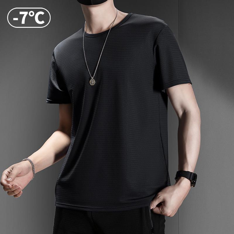 Men's Quick-Dry Ice Silk Mesh T-shirt - Breathable, Lightweight, Short Sleeve for Summer Sports