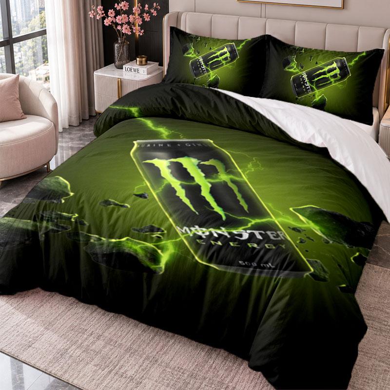 Monster Energy 3-teiliges Bettwäsche-Set Bettbezug mit zwei Kissenbezügen für Schlafzimmer Heimdekoration