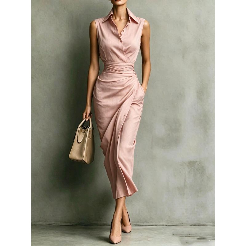 JPNTKY Women's Sleeveless Shirt Collar Fashion Summer Spring Casual Dresses