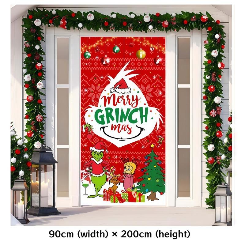 Grinched 90X200Cm Christmas Door Decoration Green Monster Merry Xmas Backdrop Christmas Door Cover New Year Party Supplies