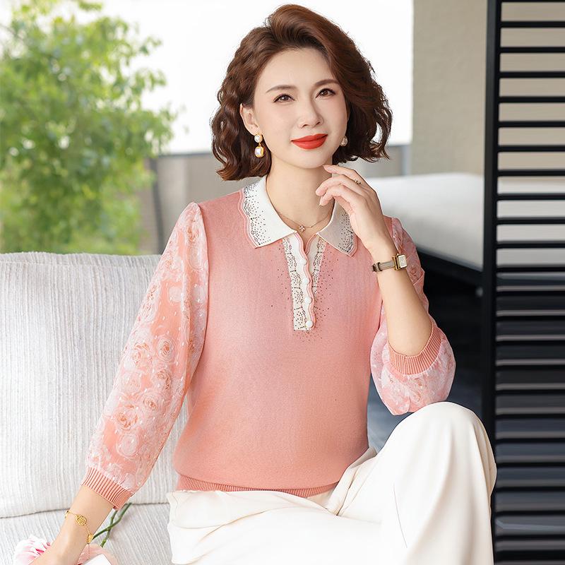 Spring Arrival: Loose Lapel Knit Top for Middle-Aged & Elderly Women – Lightweight, Stylish T-Shirt for Spring/Summer