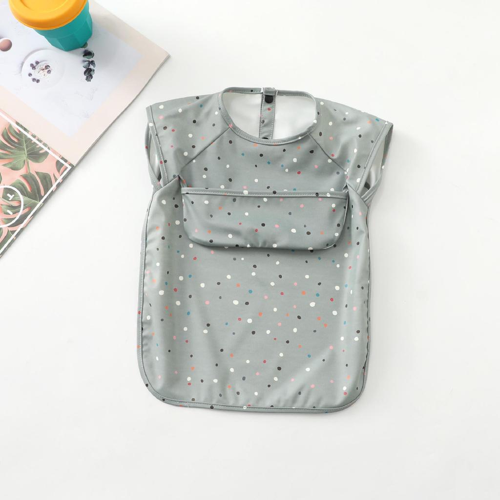 Reversible Waterproof PU Baby Feeding Shirt with Rice Pocket - Short Sleeves, Anti-Stain