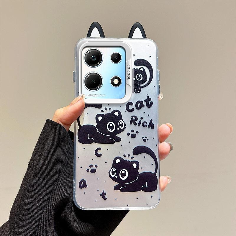 KEYSION Cute Ear Cartoon Case for Infinix Note 30 4G with Lanyard Soft Silicone+PC Shockproof Phone Cover for Infinix Note 30 5G