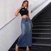 Sukně Dámské Džínové Dlouhá Sukně Boková Obepínací Vysoký Pas Pružné Kapsy Praná Dámské Letní Streetwear Vintage A-line Poškozená