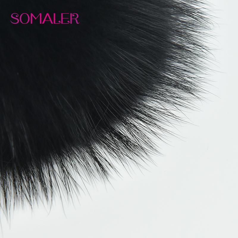 SOMALER Women Winter Fur Pom Pom Hat Wool Knit Beanie Hat With Rhinestone Warm Double Layer Luxury Fur Bobble Outdoor Cap