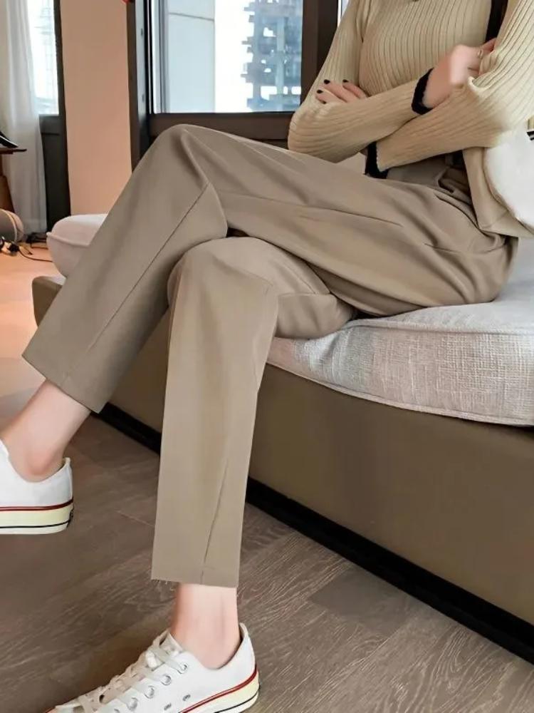Dame Mote Rette Dressbukser Høy midje Kontorklær Elegant Formell Blyantbukse Damer Koreansk Allsidig Baggy Bukse
