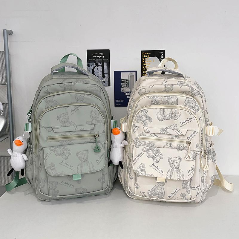 School bag girls junior high school print bear design backpack 2025 new outdoor sports backpack fashion travel bag