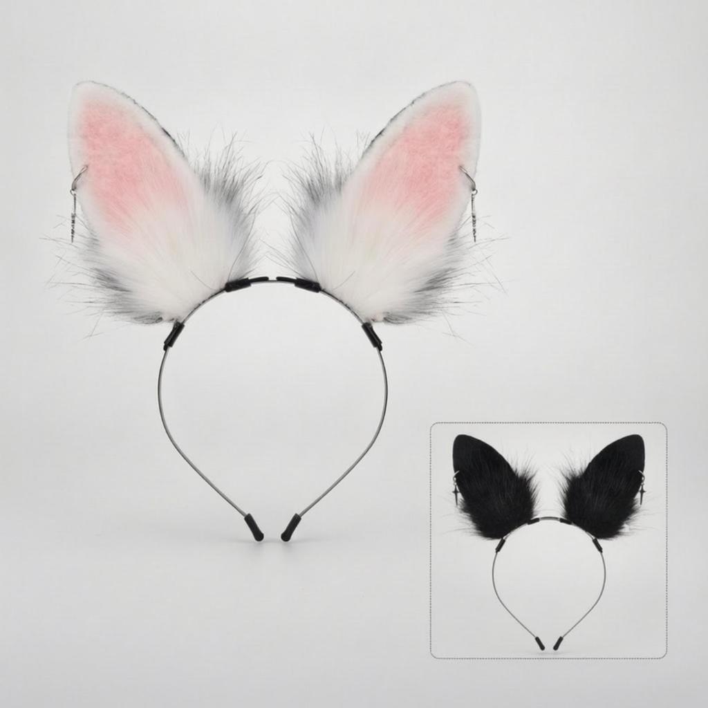 Bunny Ear Headband with Charms Plush Rabbit Costume Furry One Size