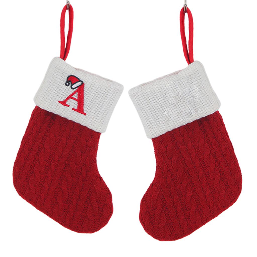 Initials Xmas Stocking Holiday Season Letter Present Premium Knitted Exquisitely Embroidered Stocking Present Bag For Christmas