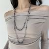 Vintage Mode doppelreihige Blumenkette lange stapelbare Pulloverkette Y2K Stil Perlenkette geometrisch