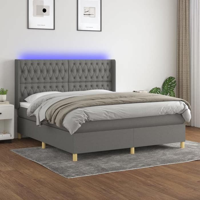 VidaXL Sommier à Lattes de Lit avec Matelas et LED, Lit Rembourré, Lit Double, Lit Adulte de Chambre à Coucher Intérieur, 3139134