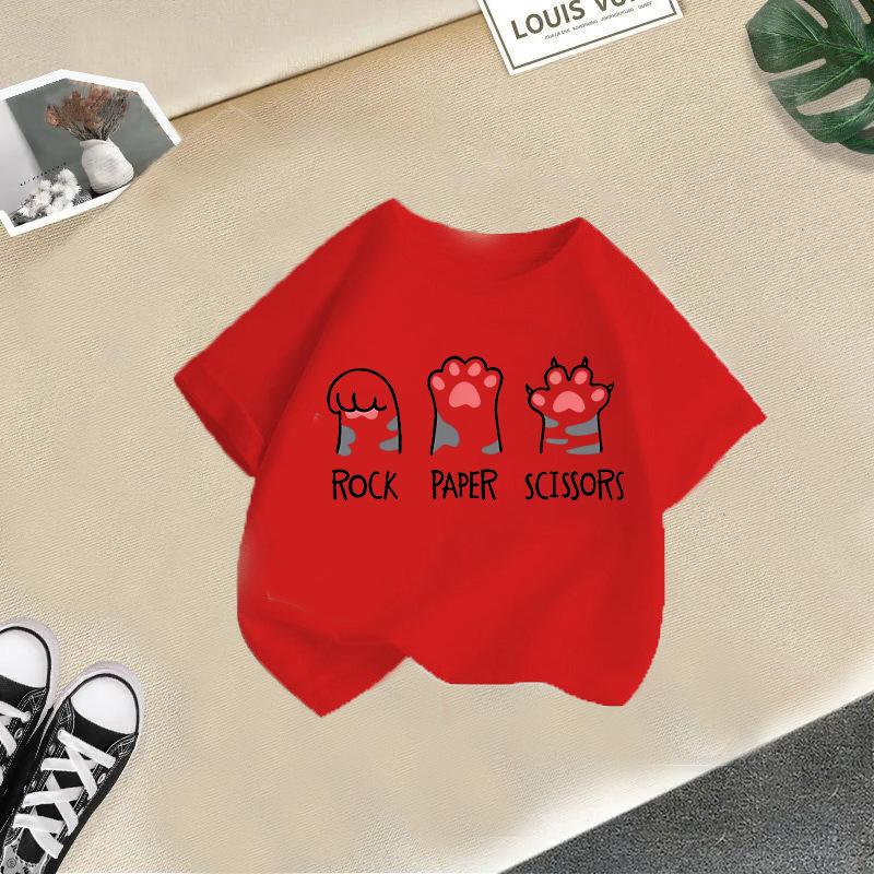 Children T-shirt Cute Cat Printed Kids 100% Cotton Clothes Tops 2-13Y Loose-fit Casual  O-Neck Short-sleeve T-shirt
