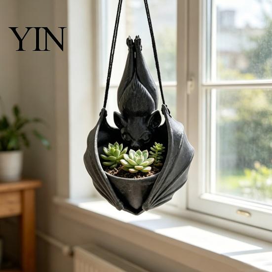 Nischen Garten Geschenke für Pflanzenliebhaber Fledermausförmiger Hängepflanzer, Gotischer Topf Innen Außen Dekoratives Becken Kletterpflanzen Wanddekor, Einzigartiger Flügel Blumentopf
