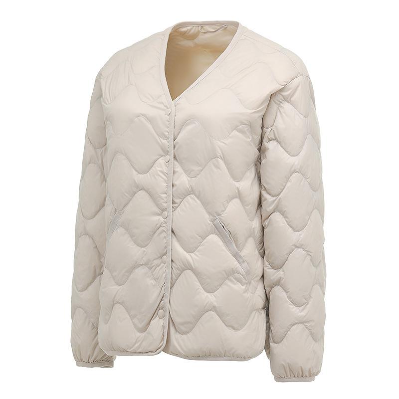 Autumn and winter new high-end light thin down jacket women's short V-neck large-size casual warm jacket out of season