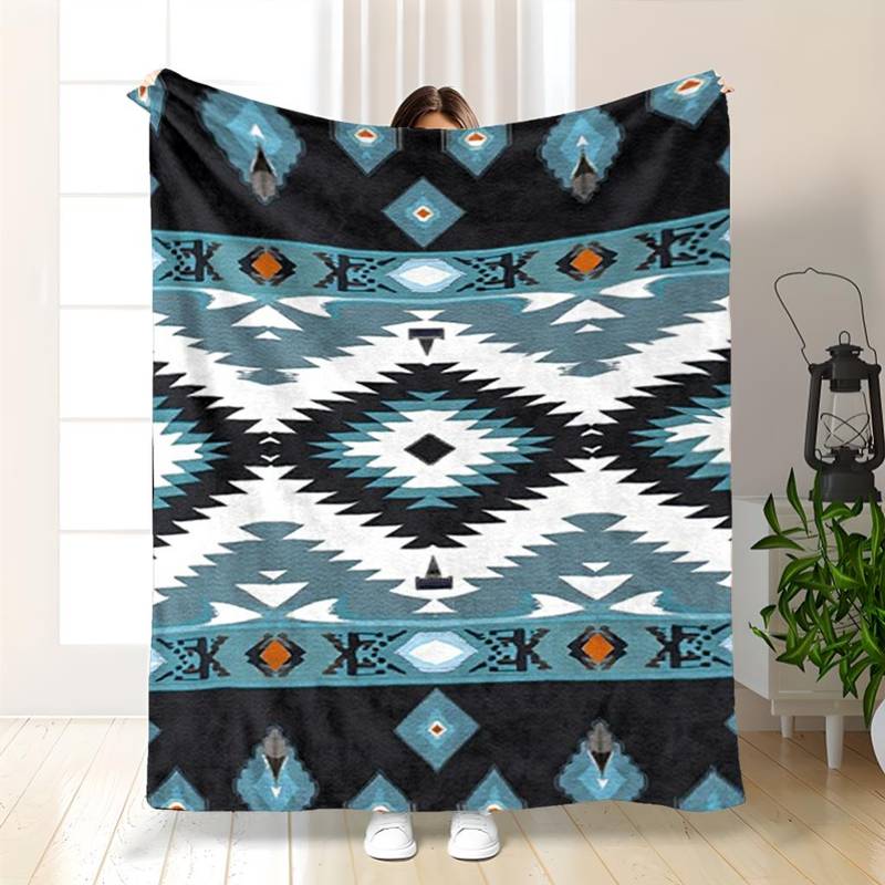 Southwestern Aztec Geometric Pattern Throw Blanket - Tribal Boho-Themed Soft Blanket for Rustic Cozy Decor 80x120cm(31x47inch)