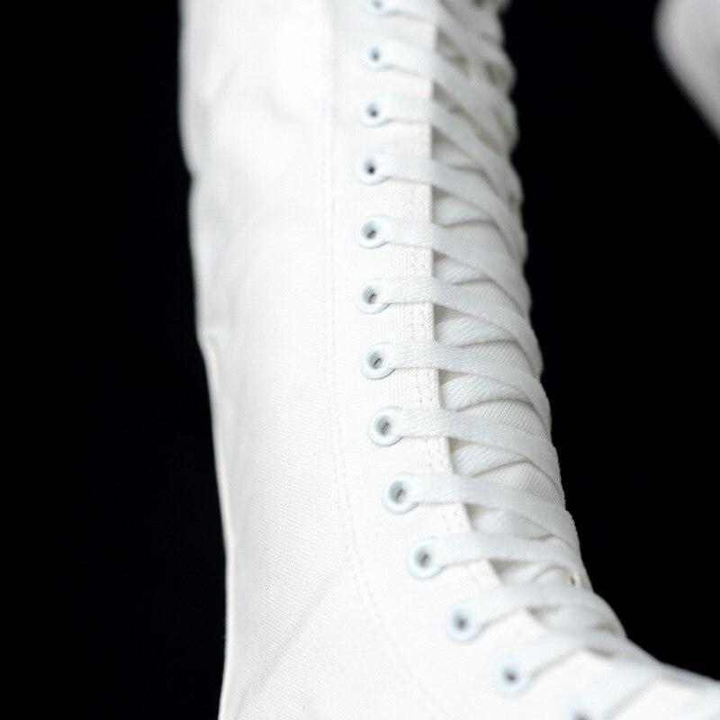 Herbst Frauen Schuhe Leinwand Casual High Top Schuhe Lange Stiefel Lace-Up Zipper Bequeme Flache Stiefel Turnschuhe