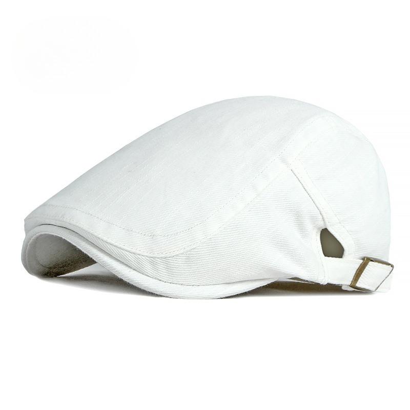 Unisex White Cotton Flat Cap Adjustable Ivy Cap Retro British Style Beret Breathable Spring Summer Duckbill Hat Adjustable [55-60cm] белый