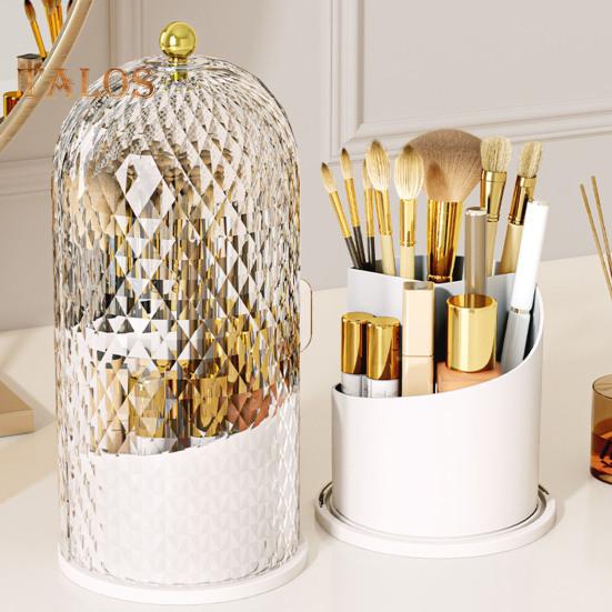 Toothbrush Holder with Cover Cosmetic Storage Box Organizer Dustproof 360-Degree Rotating Toothbrush Makeup Brush Holder