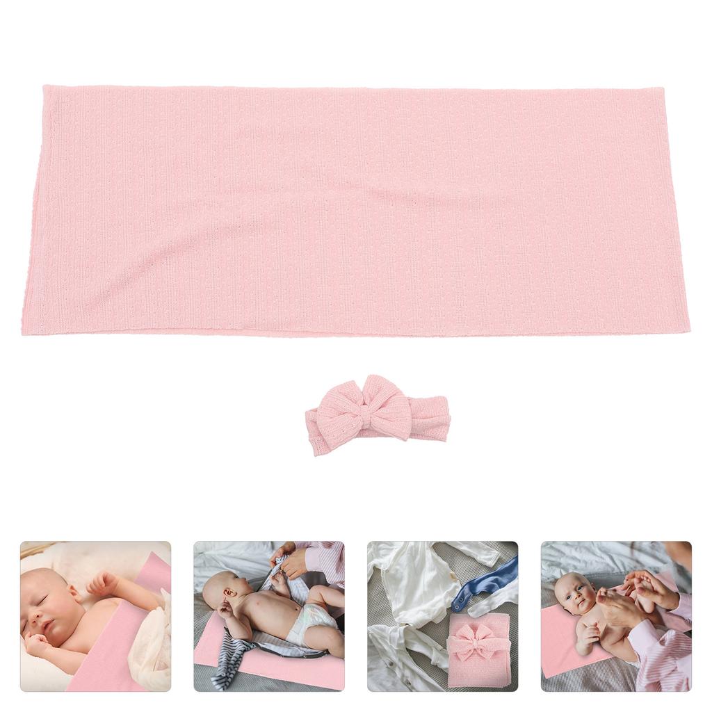 1Set Baby Swaddle Blanket Anti Shock Wrap Newborn Swaddles for Boys Girls Stretchy Receiving Blanket Headband Set